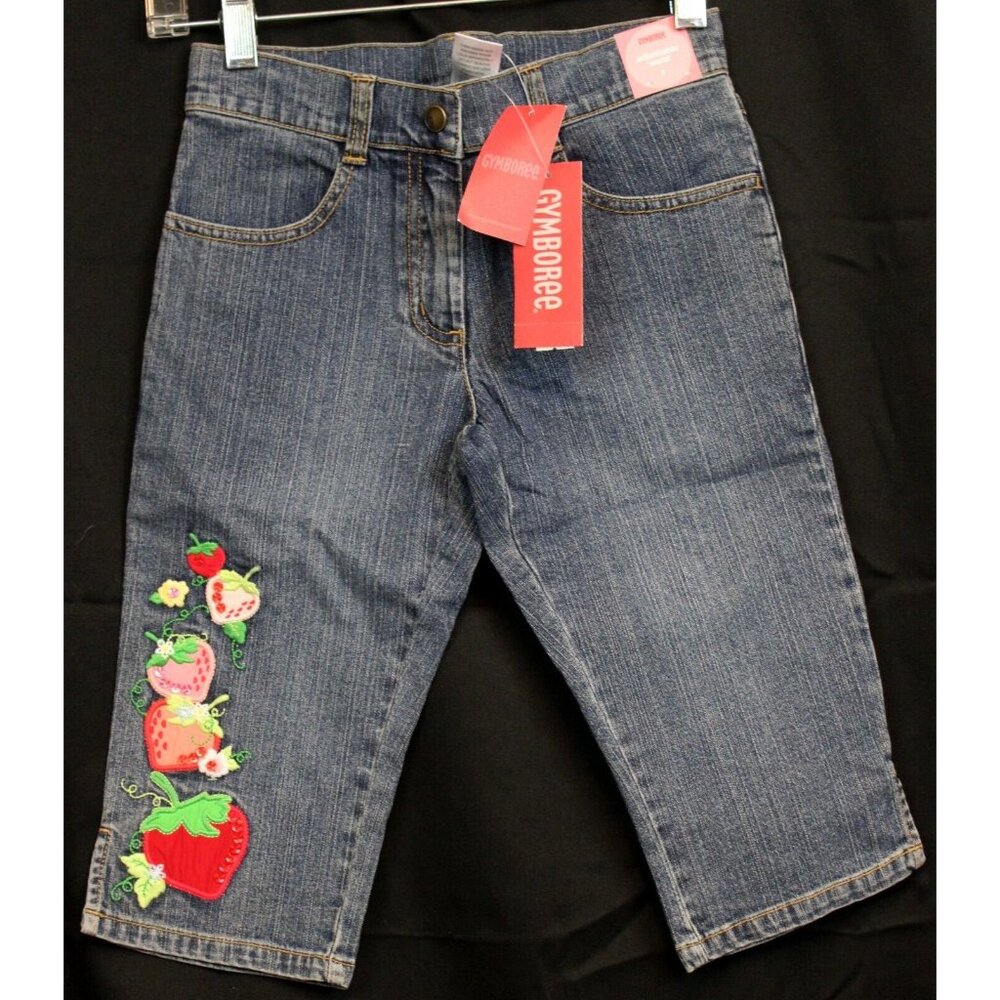2004 Gymboree Strawberry Patch Denim Clamdigger Half Length Appliqué Embroidery
